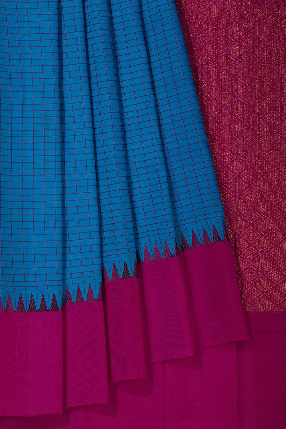 Gadwal Silk Blue Saree With Pink Pallu